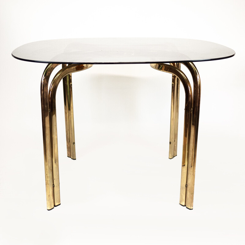 Mid century brass and smoked glass dining table, Italy 1970s