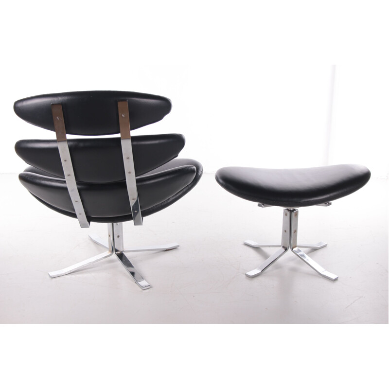 Vintage Corona design armchair with Hocker by Erik Jørgensen and Poul Volther, 1980s