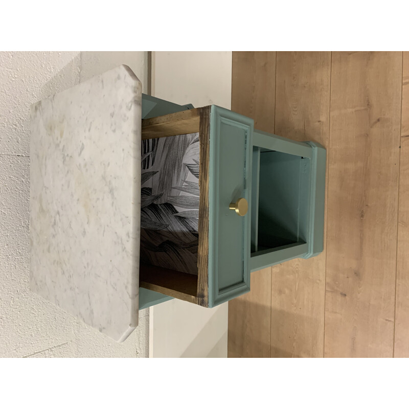 Vintage water green jam cupboard with white marble top