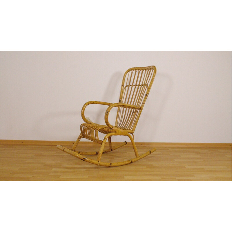 Vintage bamboo rocking chair - 1950s