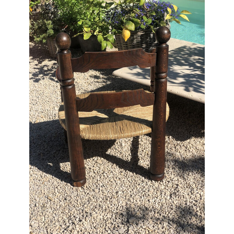 Pair of vintage oak and straw armchairs by Charles Dudouyt,1940s