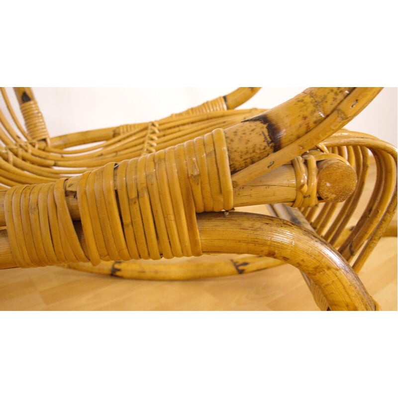 Vintage bamboo rocking chair - 1950s