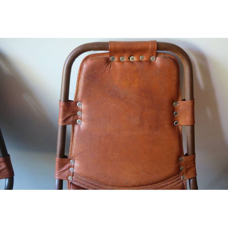 Mid century unusual pair of leather and metal chairs, 1960s