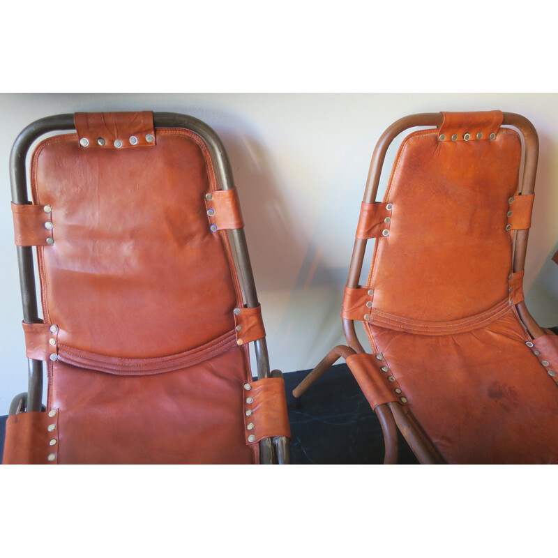 Mid century unusual pair of leather and metal chairs, 1960s