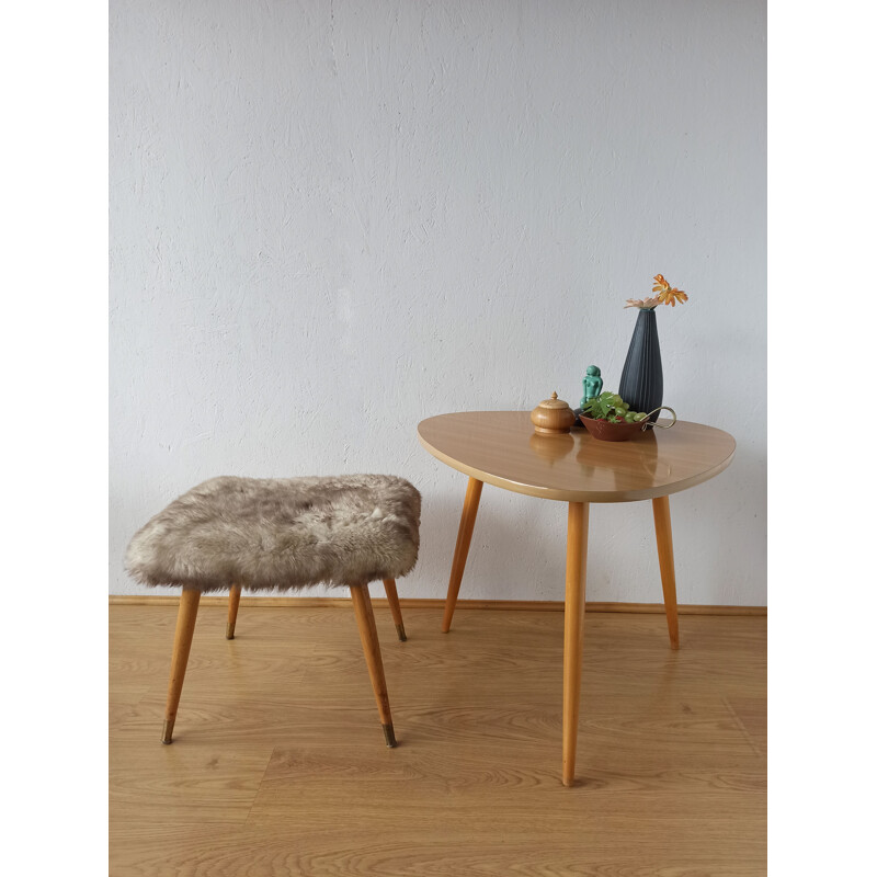 Mid century design stool in furry fabric, 1960s