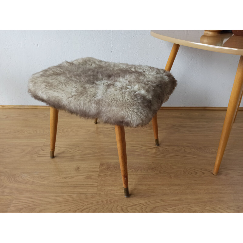 Mid century design stool in furry fabric, 1960s