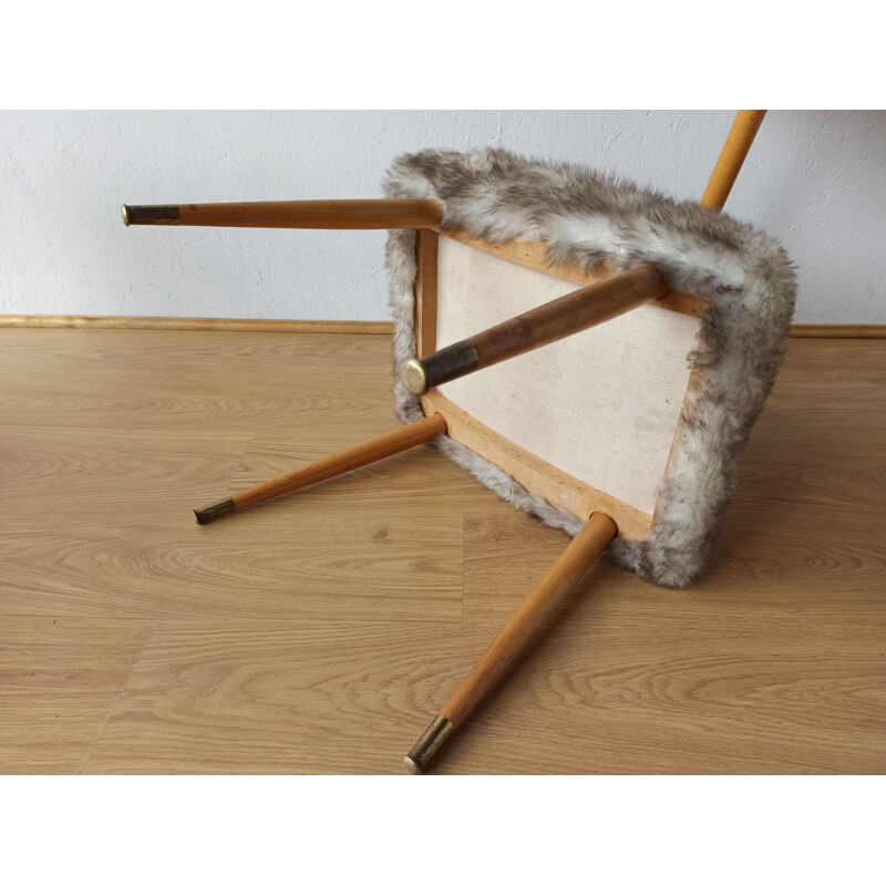 Mid century design stool in furry fabric, 1960s