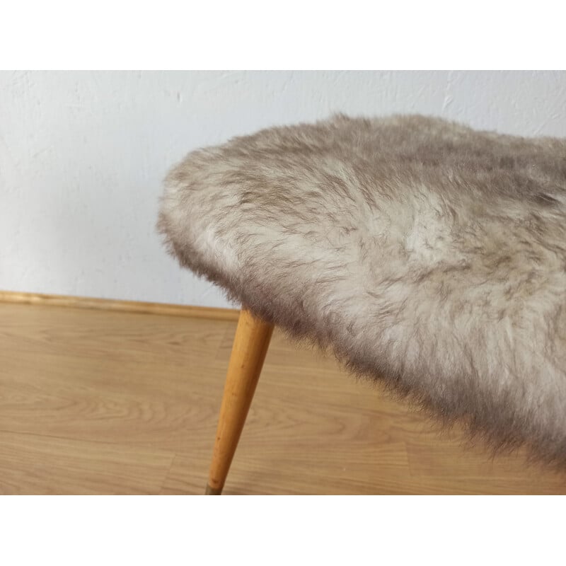 Mid century design stool in furry fabric, 1960s