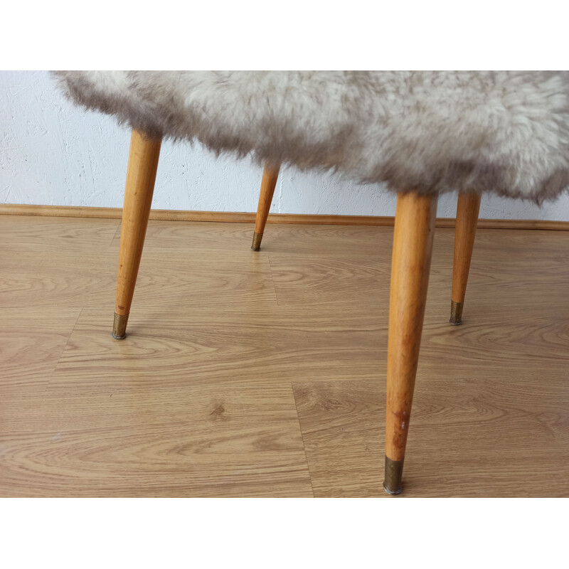 Mid century design stool in furry fabric, 1960s