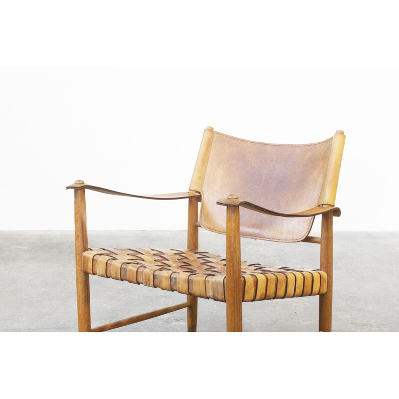 Paar Safari lederen lounge stoelen van Hans J. Wegner, Duitsland 1950