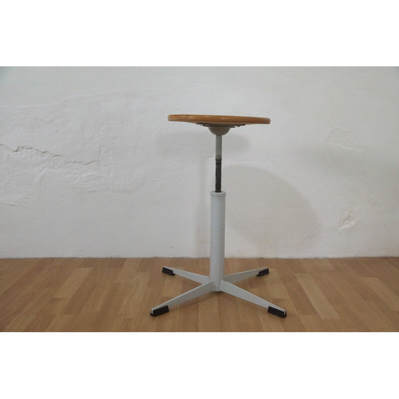 Industrial Stool with plywood - 1950s