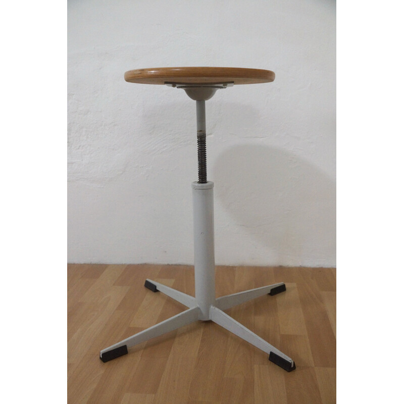 Industrial Stool with plywood - 1950s