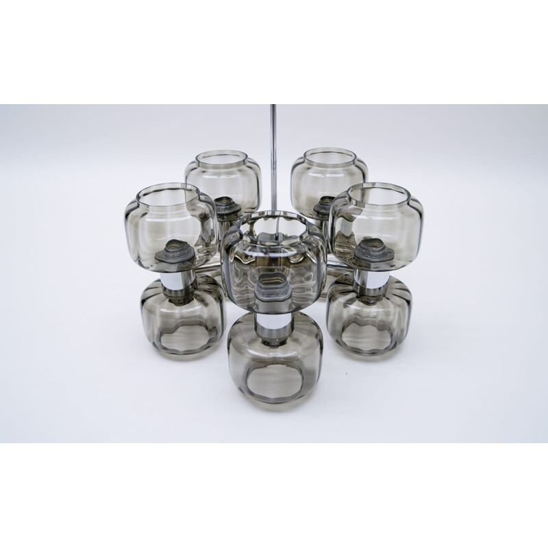 Vintage sputnik lamp in chrome and smoked glass, 1970