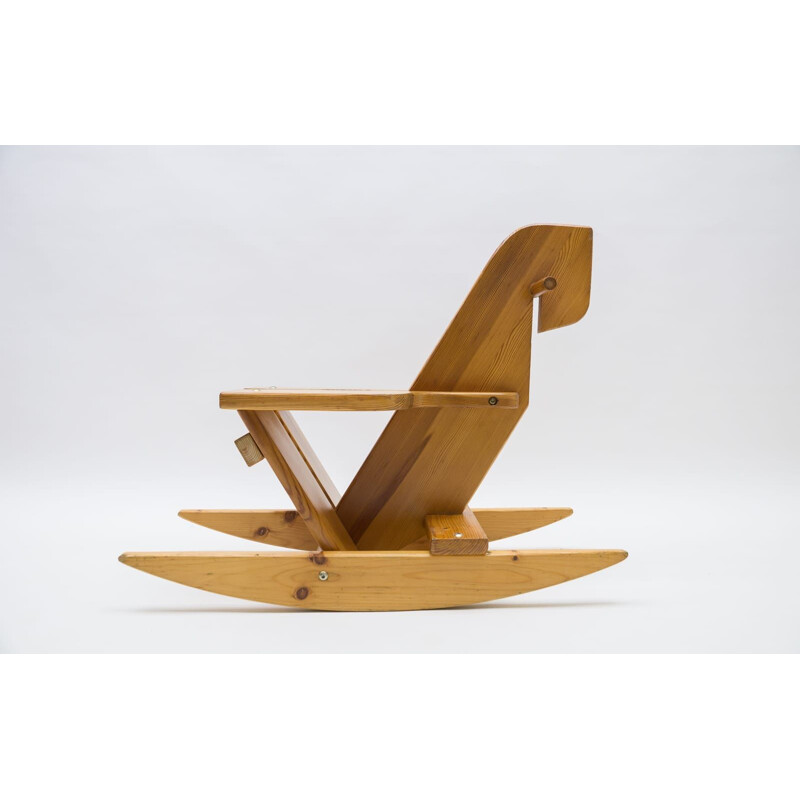 Vintage scandinavian pine rocking horse, 1960s