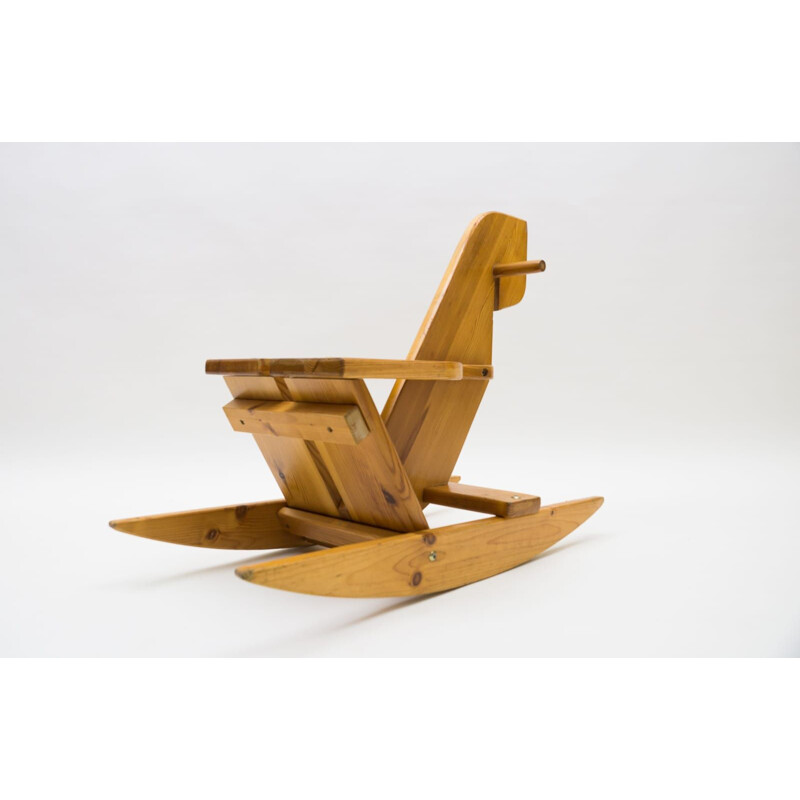 Vintage scandinavian pine rocking horse, 1960s