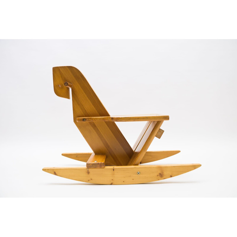 Vintage scandinavian pine rocking horse, 1960s