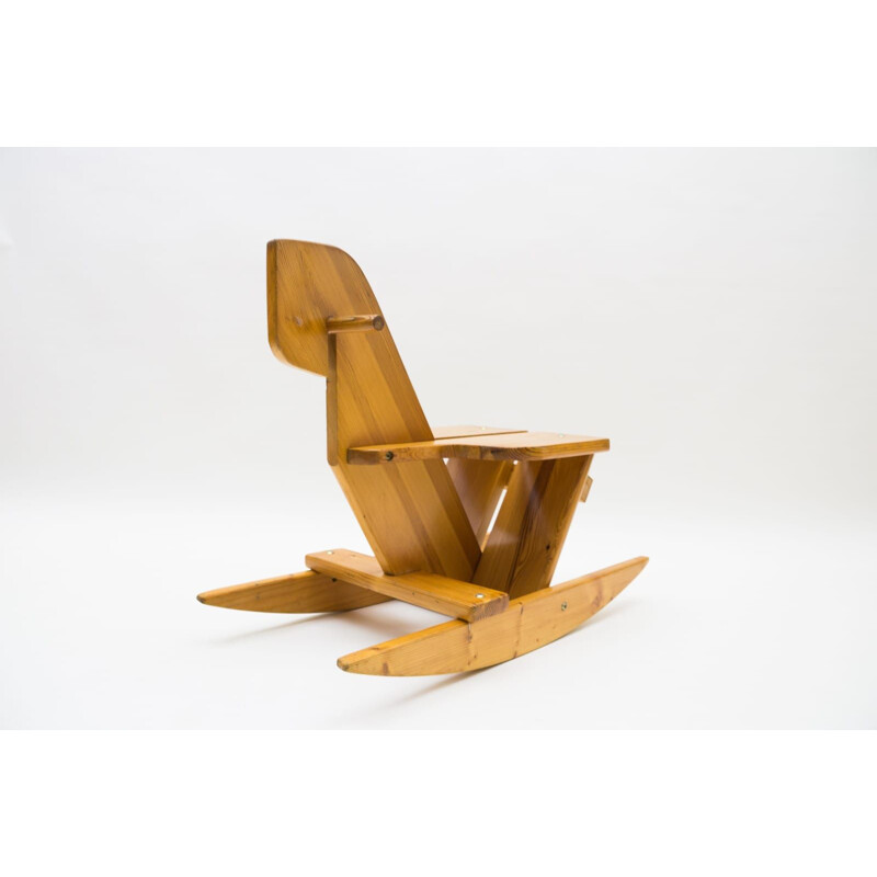 Vintage scandinavian pine rocking horse, 1960s