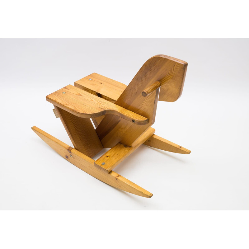 Vintage scandinavian pine rocking horse, 1960s