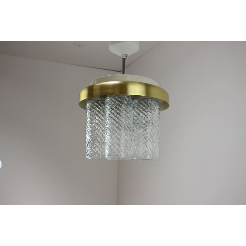 Vintage metal and glass chandelier by Kamenický Šenov, Czechoslovakia 1970