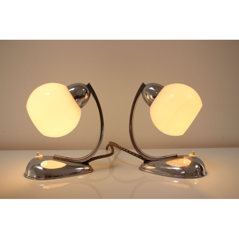 Pair of design table lamps vintage by Kamenický Šenov, Czechoslovakia 1950s