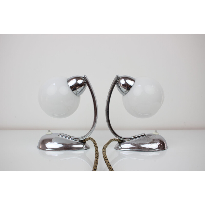 Pair of design table lamps vintage by Kamenický Šenov, Czechoslovakia 1950s