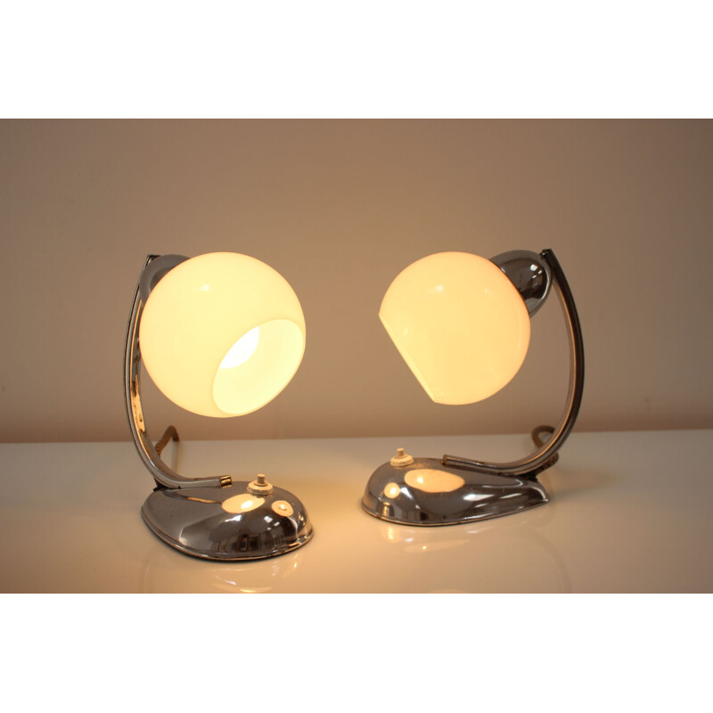 Pair of design table lamps vintage by Kamenický Šenov, Czechoslovakia 1950s