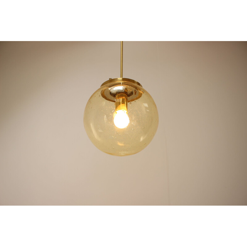 Vintage brass and glass suspension lamp by Kamenický Šenov, Czechoslovakia 1970