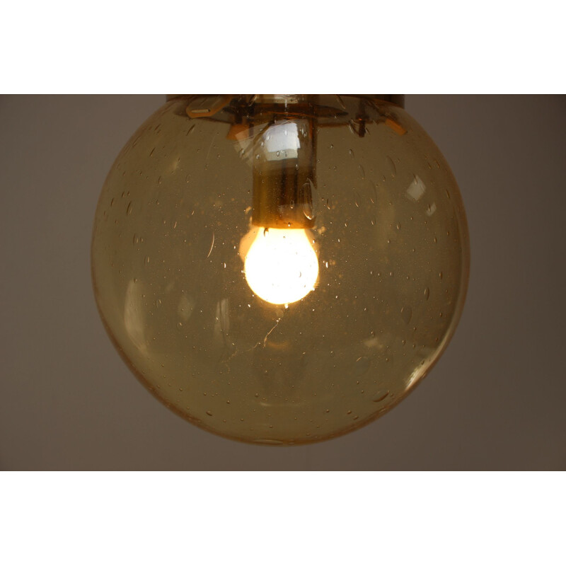 Vintage brass and glass suspension lamp by Kamenický Šenov, Czechoslovakia 1970