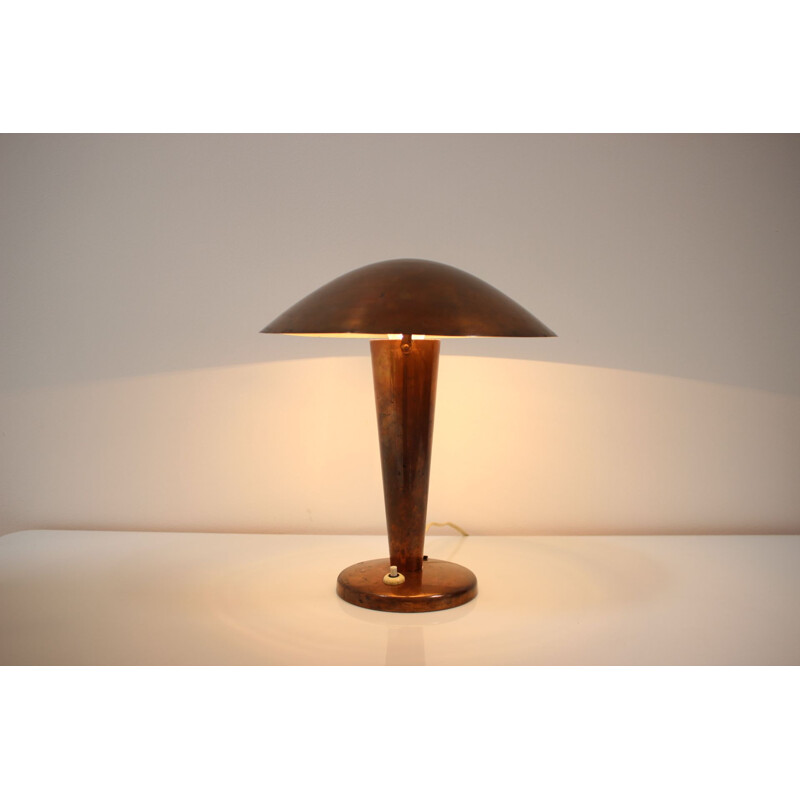 Vintage copper table lamp by Bauhaus, Czechoslovakia 1930s