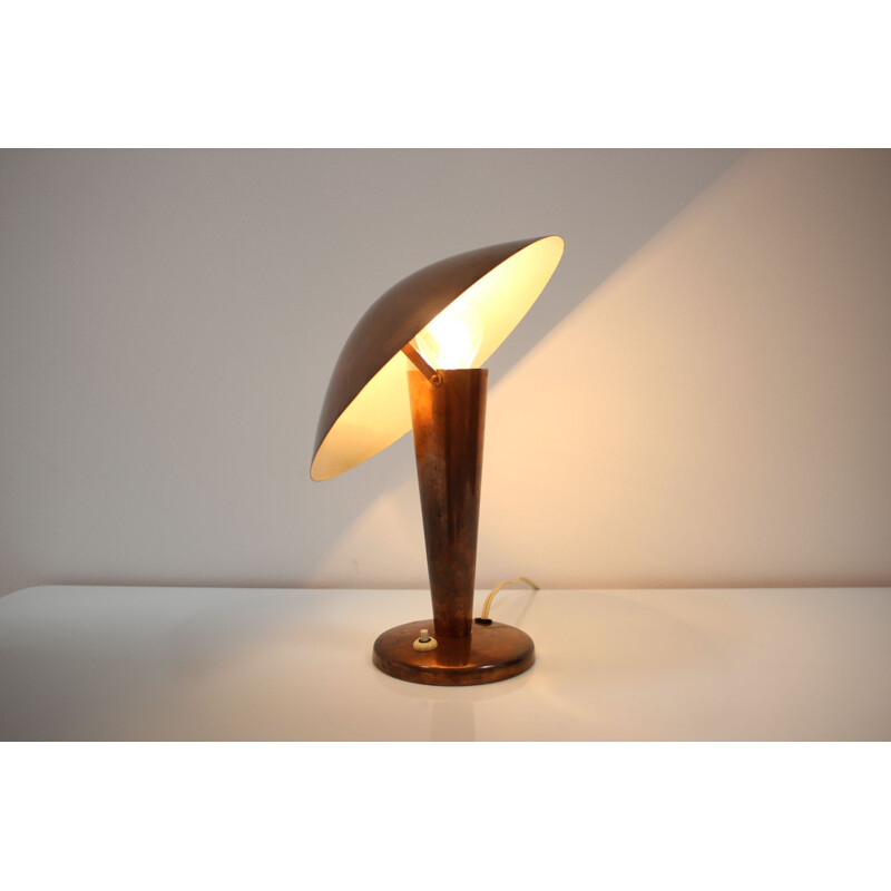 Vintage copper table lamp by Bauhaus, Czechoslovakia 1930s