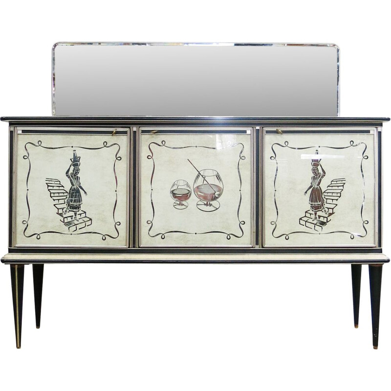 Vintage sideboard with 3 glass doors and 2 drawers by Umberto Mascagni, Italy 1950