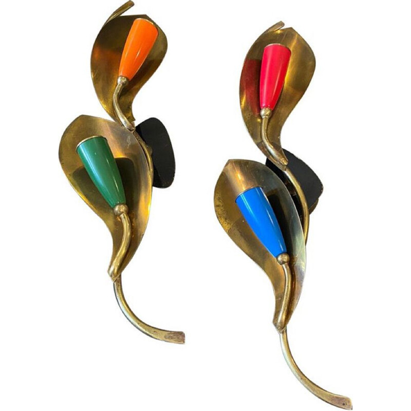 Mid-Century modern pair of brass wall sconces, Italy 1960s