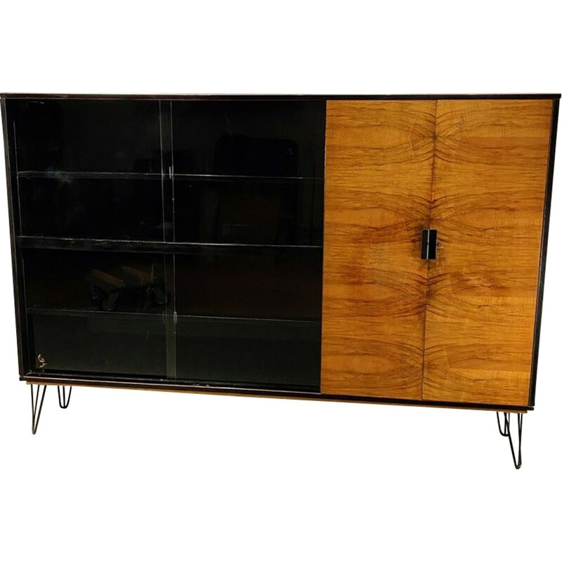 Vintage walnut veneer bookcase, Poland 1960