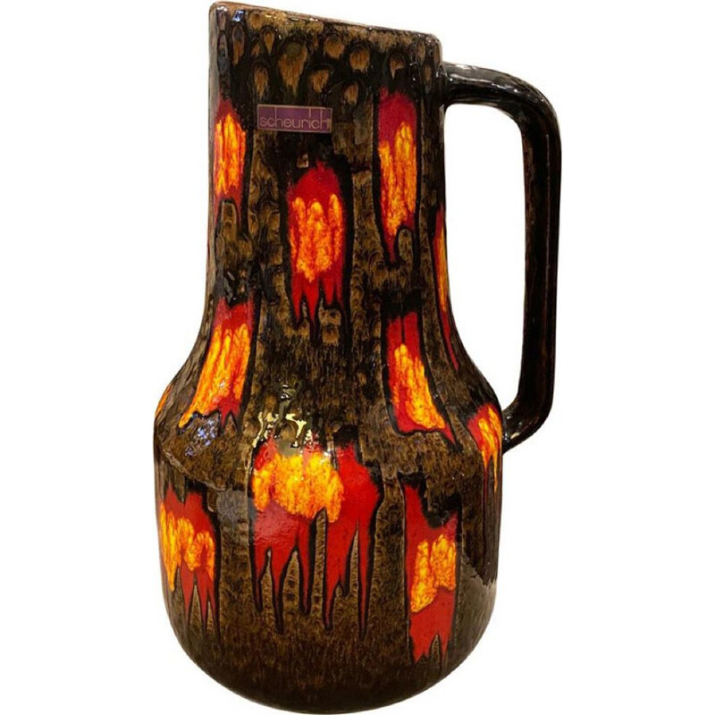 Vintage lava ceramic pitcher by Scheurich, Germany 1970