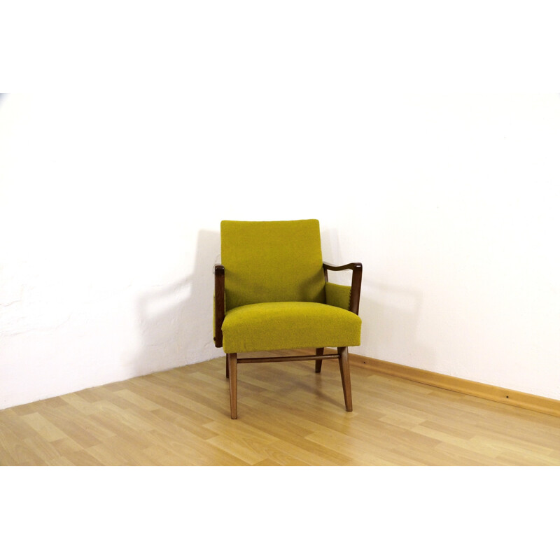 Yellow green easychair with organic armrests - 1950s