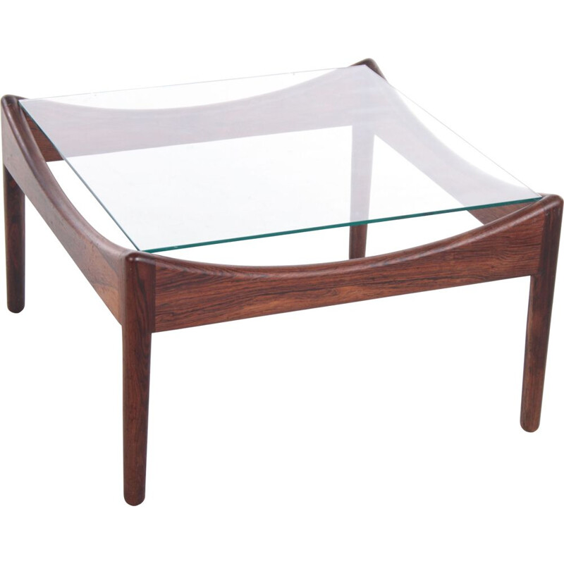 Vintage rosewood coffee table with glass top by Kristian Vedel for Søren Willadsen, 1960s