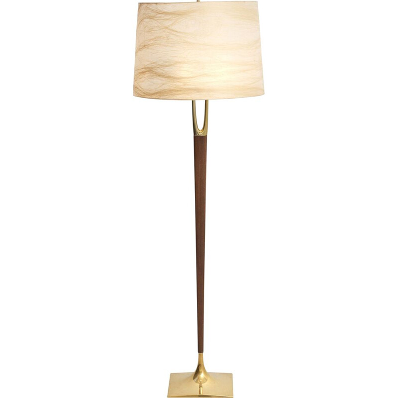 Mid century wall lamp in teak and brass by Gerald Thurston for Laurel Lamp Co, USA 1960s