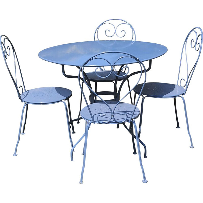 Blue wrought iron garden furniture