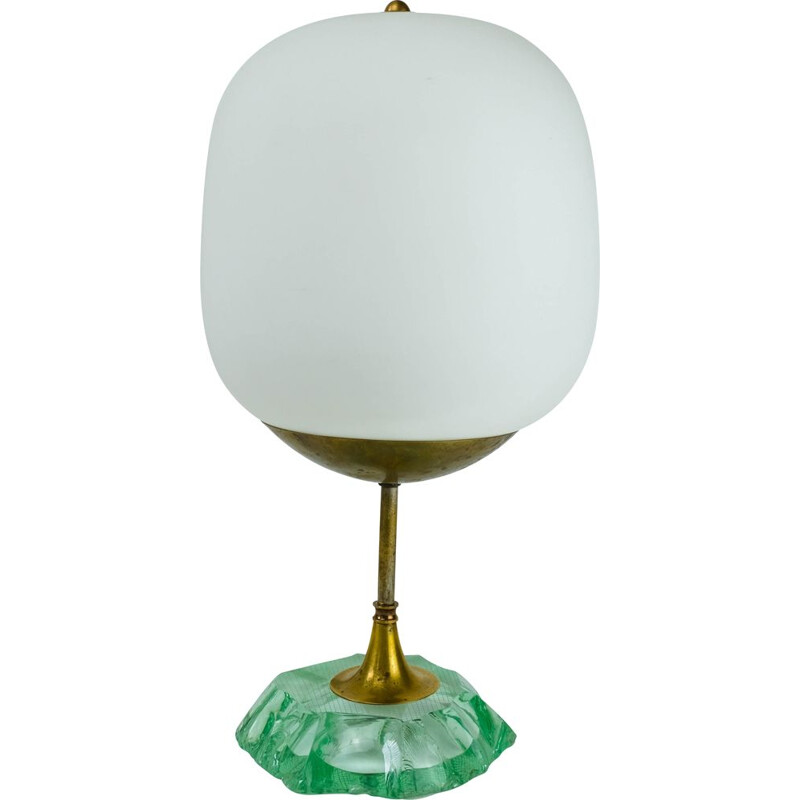 Lampe de table vintage Scalpellato en cristal et laiton pour Fontana Arte, Italie 1940