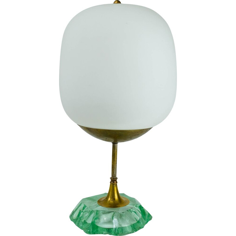 Mid century modernist  Scalpellato crystal & brass table lamp for Fontana Arte, Italy 1940s