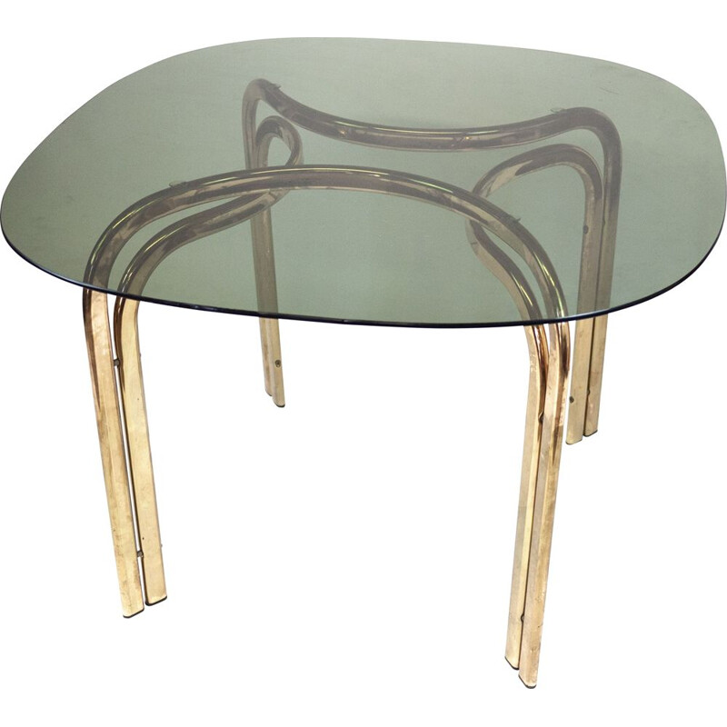 Mid century brass and smoked glass dining table, Italy 1970s