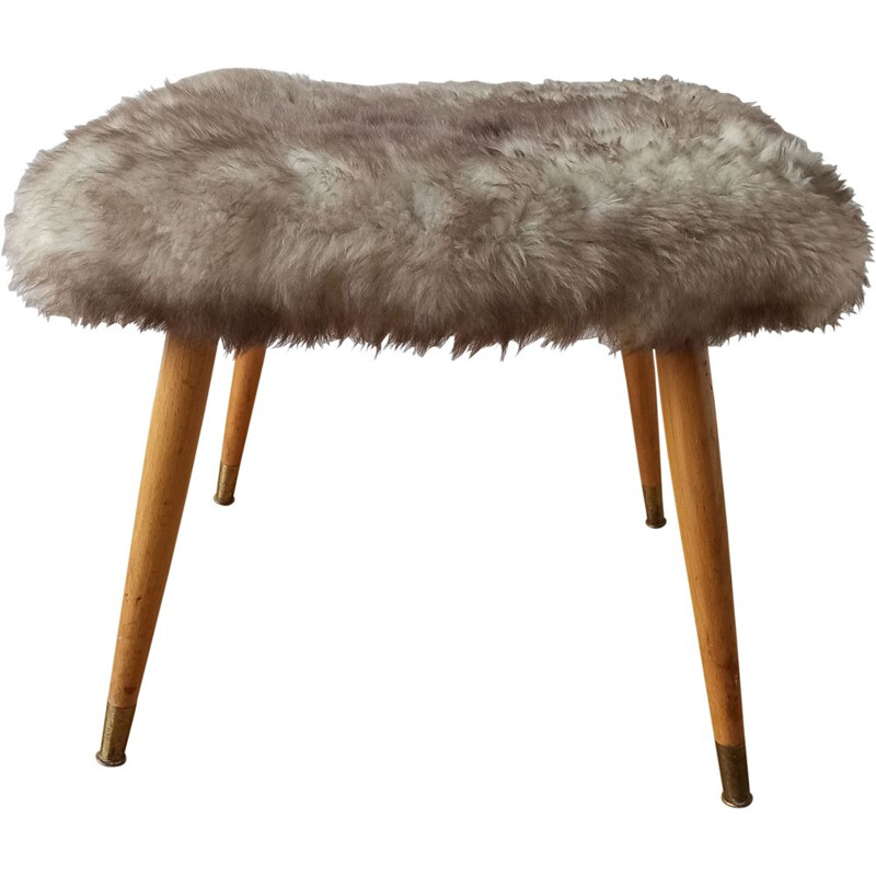 Mid century design stool in furry fabric, 1960s