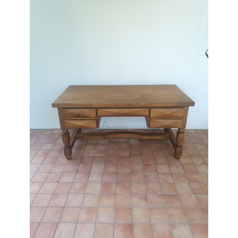 Vintage Brutalist desk in exotic wood, 1970-1980s