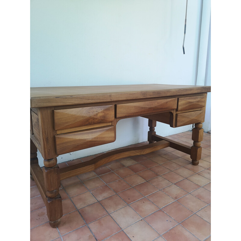 Vintage Brutalist desk in exotic wood, 1970-1980s