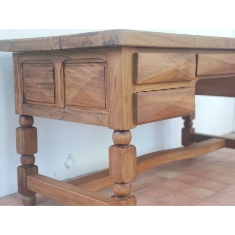 Vintage Brutalist desk in exotic wood, 1970-1980s