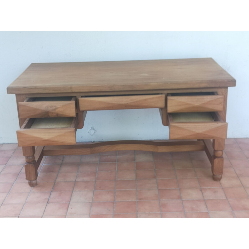 Vintage Brutalist desk in exotic wood, 1970-1980s