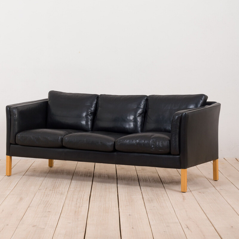 Canapé vintage en cuir aniline noir épais par Stouby, 1960-1970
