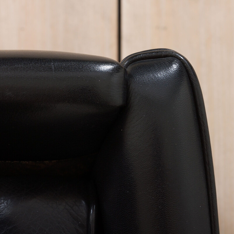 Vintage sofa in thick black aniline leather by Stouby, 1960-1970s