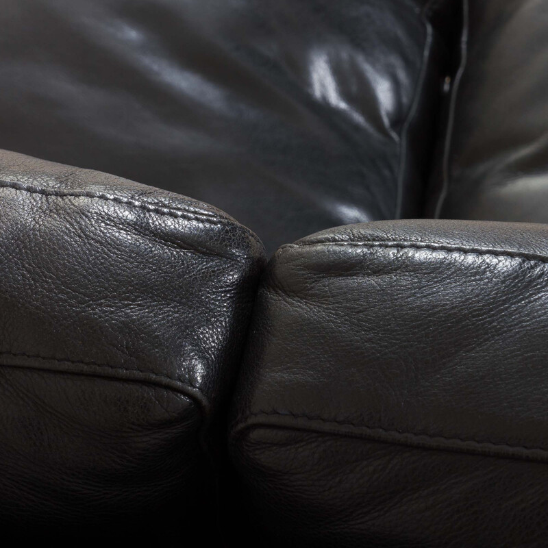 Vintage sofa in thick black aniline leather by Stouby, 1960-1970s