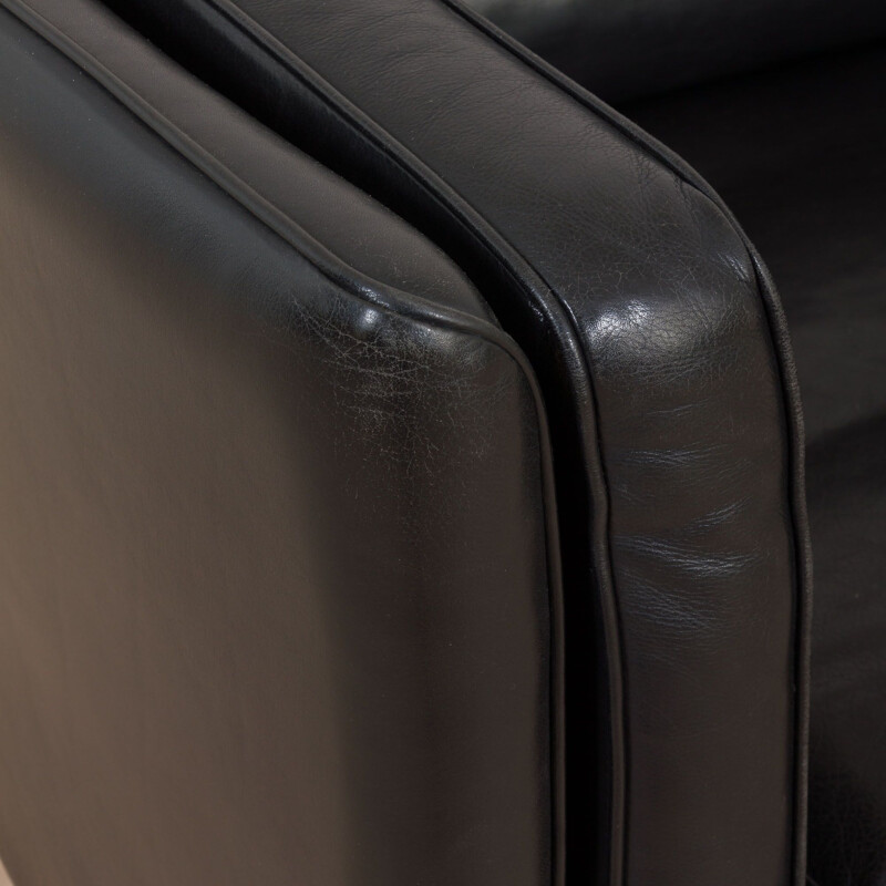 Vintage sofa in thick black aniline leather by Stouby, 1960-1970s